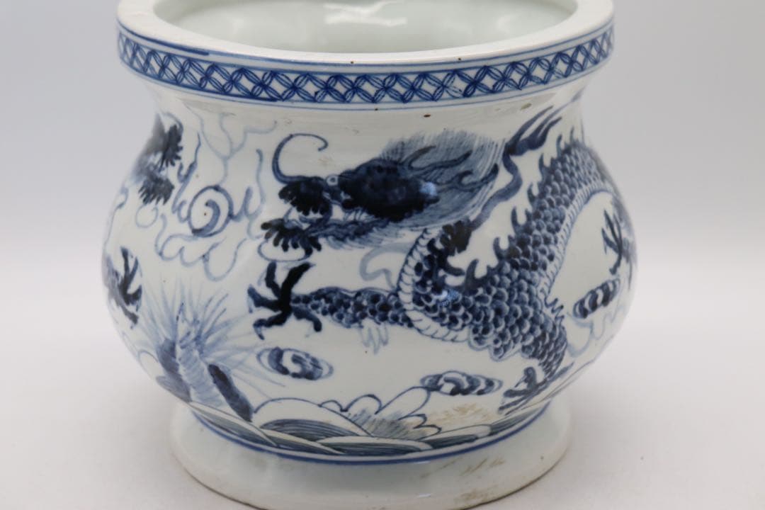 中国　染付　龍紋唾壺　送料込み250116