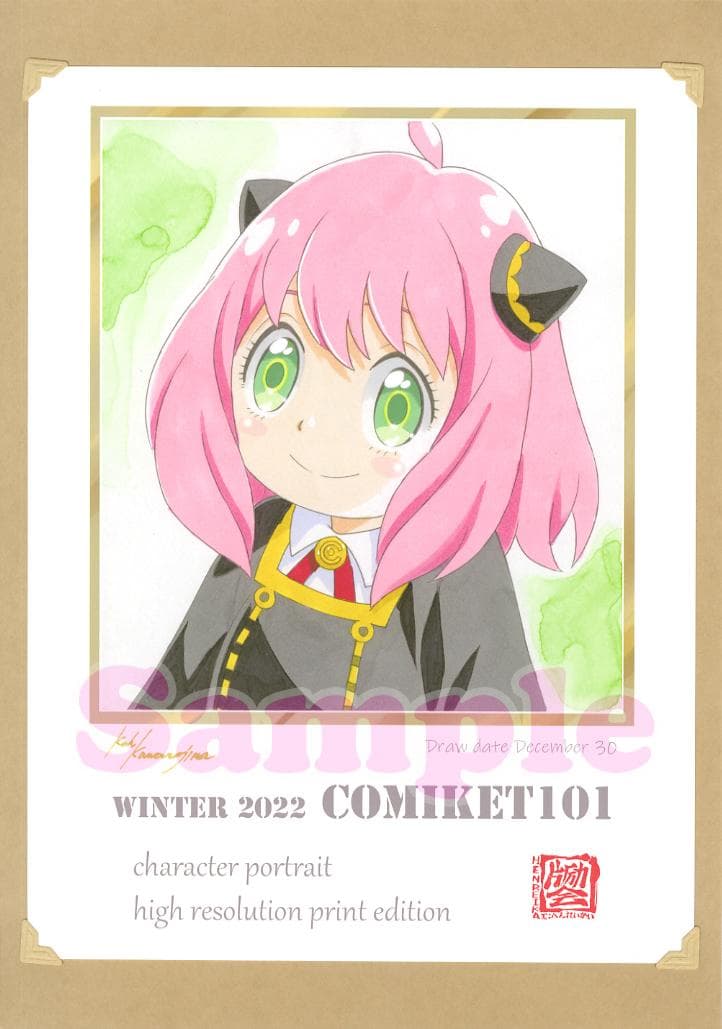 『SPY×FAMILY♡アーニャ』コミケ会場展示用色紙原画＋レプリカ色紙捺印入り