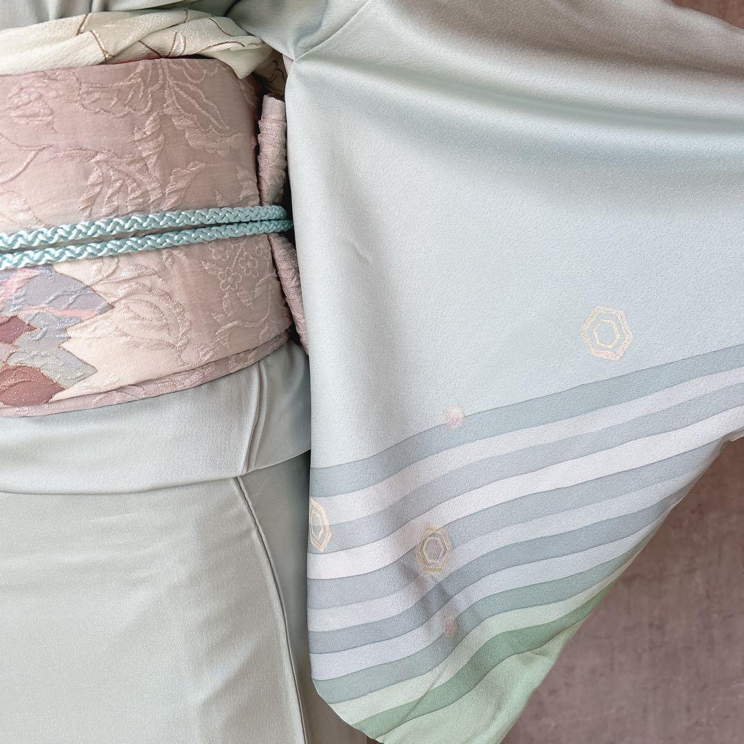 訪問着　フルセット　正絹　付け下げ　着物　海　泡　千地泰弘　作家物　A0