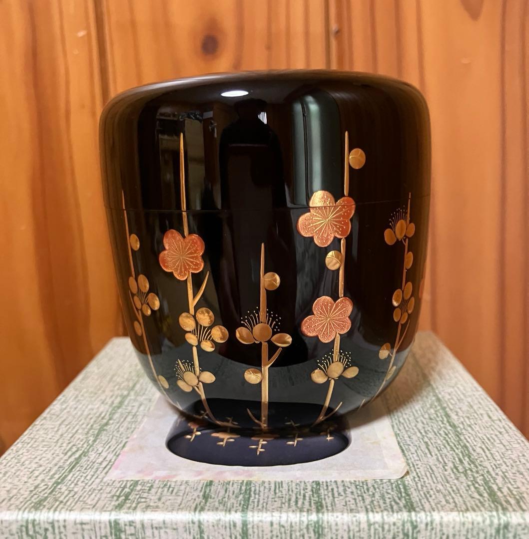茶道具　槍梅蒔絵　内銀地　大棗　呉藤穣太郎　中古品　1点
