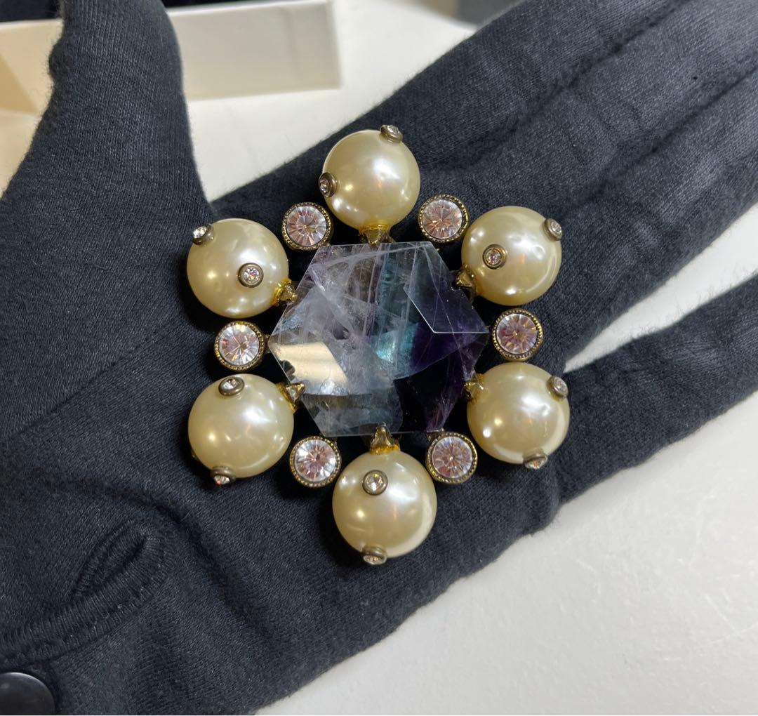 希少 美品 CHANEL シャネル ストーン パール ブローチ