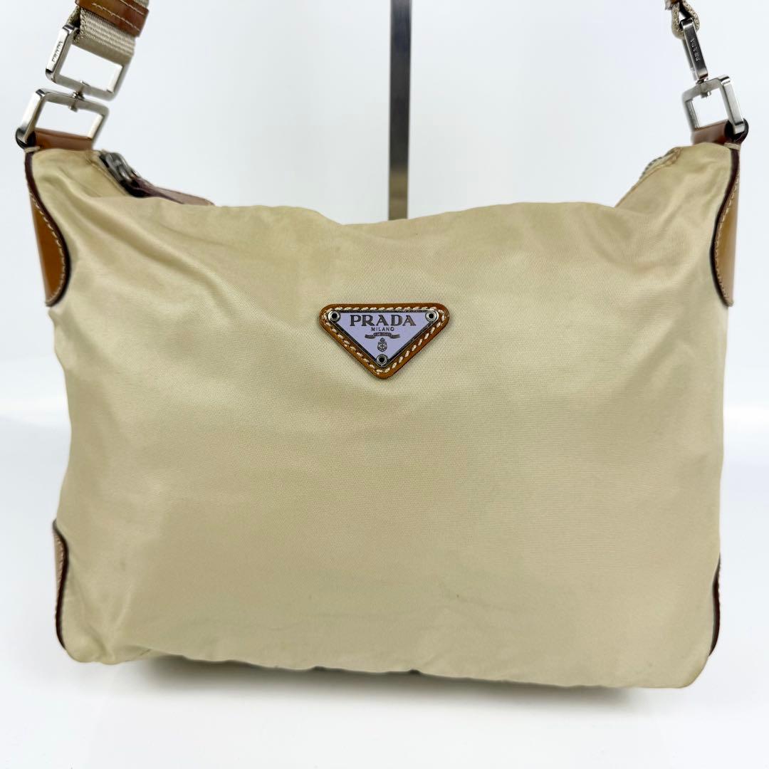 PRADA プラダ 三角ロゴ ワンショルダー バッグ ナイロン ベージュ y2k