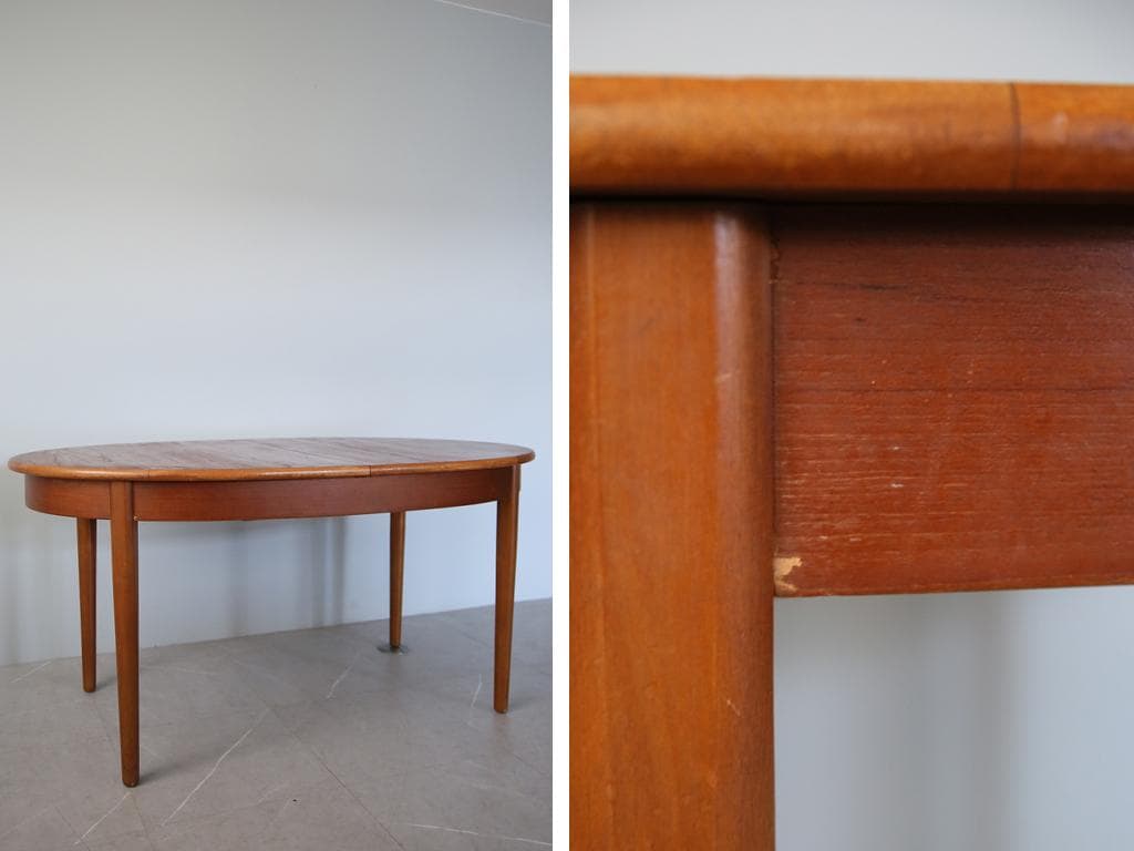 英国アンティークチーク古木オーバルテーブル/伸張式木製ダイニング机(89-158