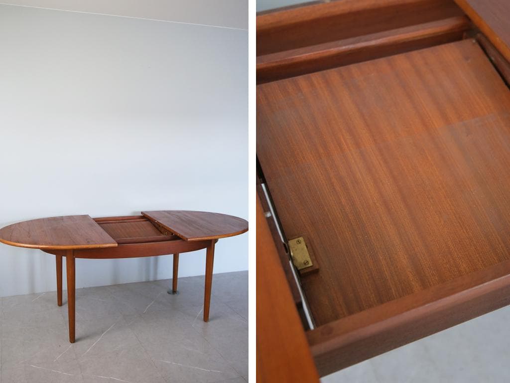 英国アンティークチーク古木オーバルテーブル/伸張式木製ダイニング机(89-158