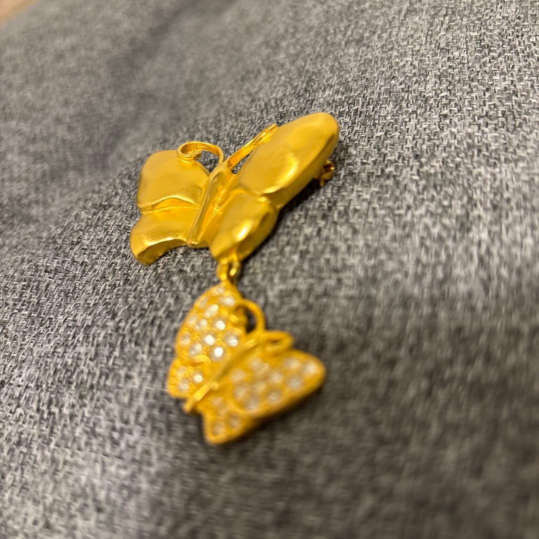 美品　ジバンシー　バタフライブローチ　蝶々　ラインストーン　2連