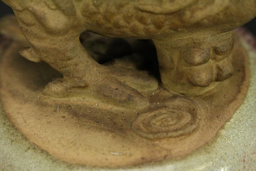 中国美術 紫斑釉 龍蓋 香炉 高25cm(LC126)