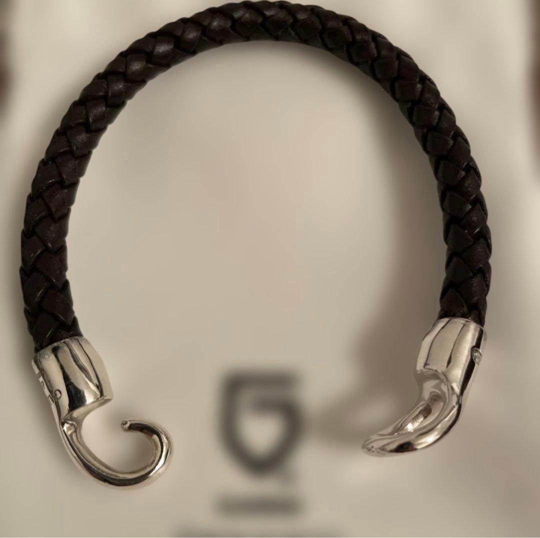 GARNI ダークブラウンレザーブレスレット　ガルニ　シルバー 編み込みタイプ