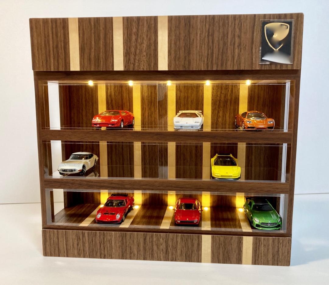 1/64展示21台可・ ウォールナット＆メープル・ディスプレーBOX/ジオラマ