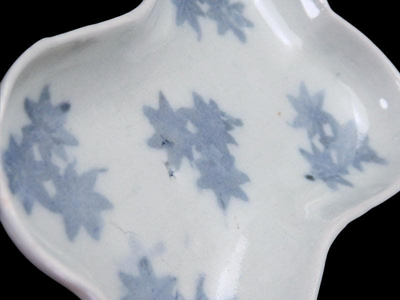 古伊万里　コンニャク印判　紅葉の図　糸巻形変形皿　江戸期　B008AS-CXe