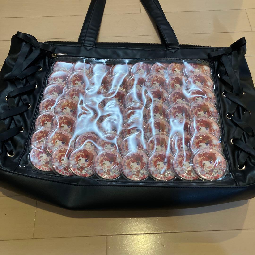 莉犬くん　痛バッグ　缶バッジ56個 キャラクタークリアポケット付きブラックバッグ