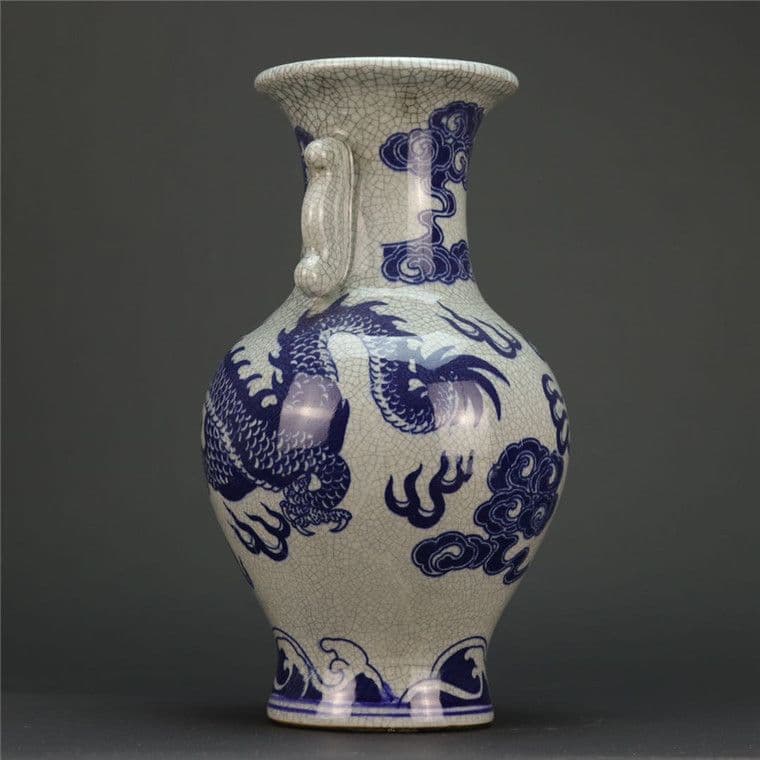 青花竜紋両耳花瓶 景徳鎮 陶磁器 装飾品 現代工芸品 美術品 置物