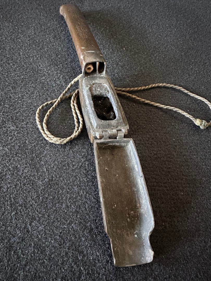 古銅 矢立 銀象嵌 牡丹図　書道具 筆入れ アンティーク 時代物　⑦