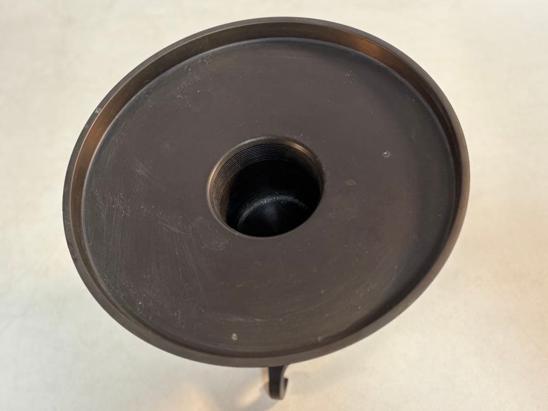 薄端 唐銅 龍 虎 模様　三脚　華道具　花器　茶道具　古道具