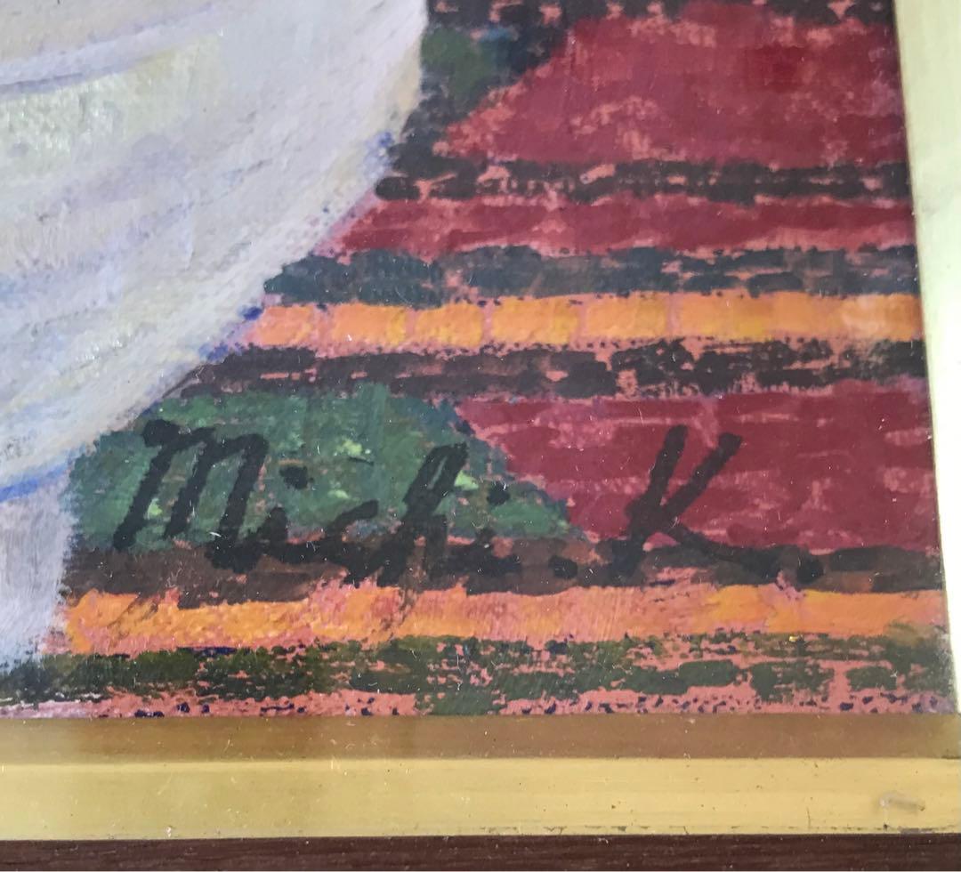 上河辺みち 油彩 「胡蝶蘭」額装 共シール 絵本挿絵画家 1974年 油絵 D