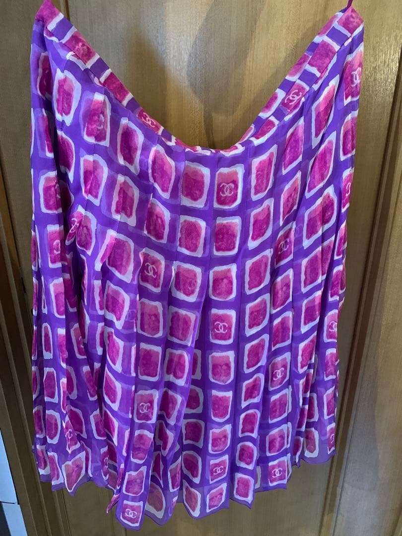 CHANEL チェックCHANEL柄フレアスカート 紫ピンク未使用品