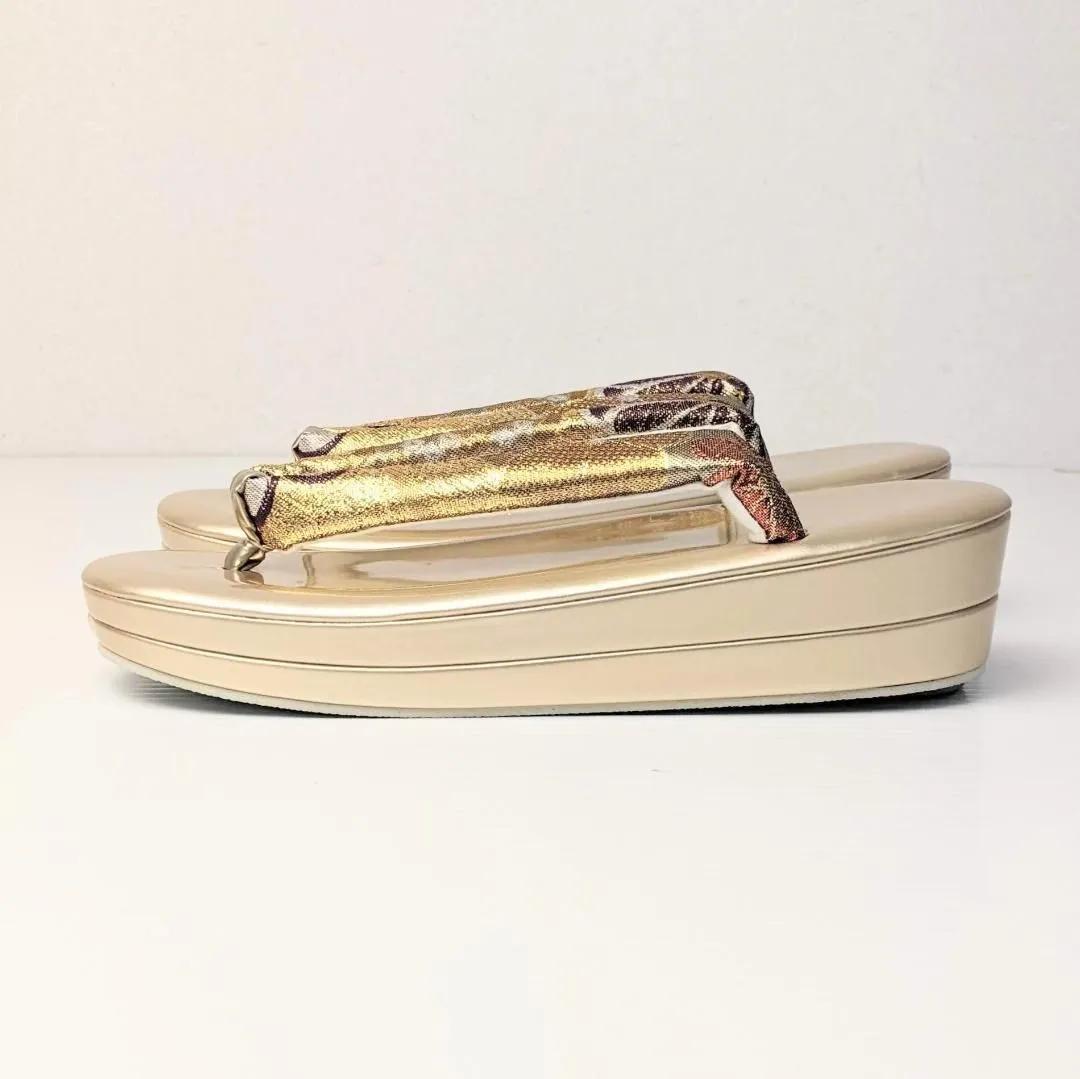 草履バッグセット 振袖用 帯地 金 ゴールド 古典 フリーサイズ w49-4