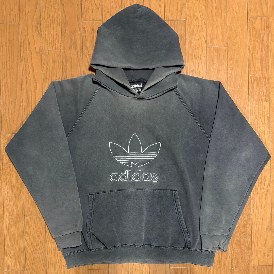 80s adidas Lサイズ　短丈　フェード　ブラック　ヴィンテージ　古着