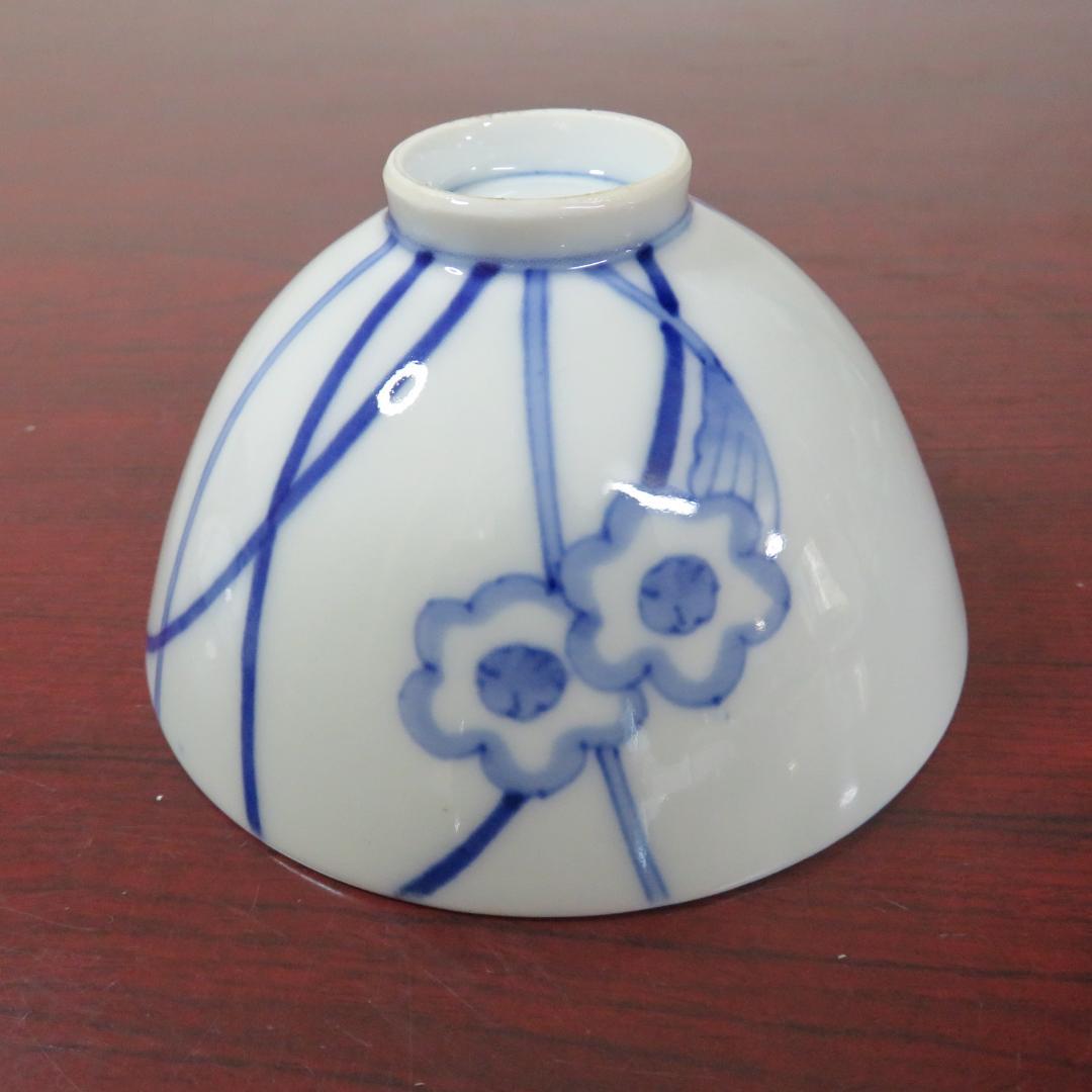 蓋物 染付 草花文様 5客 角倉 明治 窯傷 シンプル 繊細