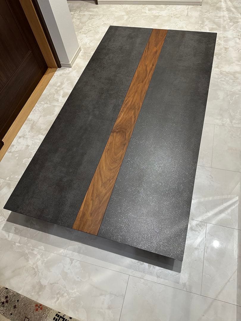 【Yu】高級セラミックテーブル モダン ウォールナット１６５㎝