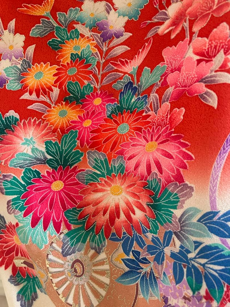 7歳　七五三　ちりめん正絹着物　古典柄　帯　帯揚げ　帯締め　しごき　セット