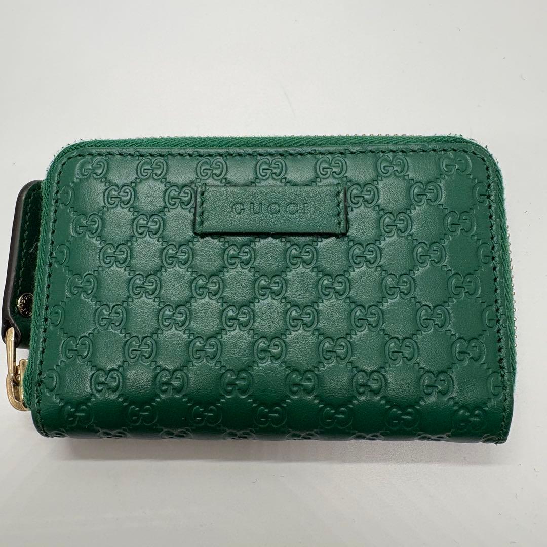 【極美品】グッチ マイクログッチシマ ケース レザー グリーン レディース