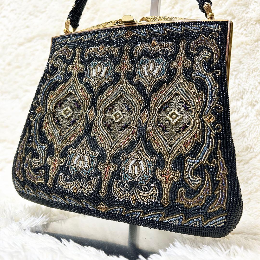 柏ビーズ フォーマルバッグ ビーズバッグ がま口 和装バッグ 冠婚葬祭 総ビーズ