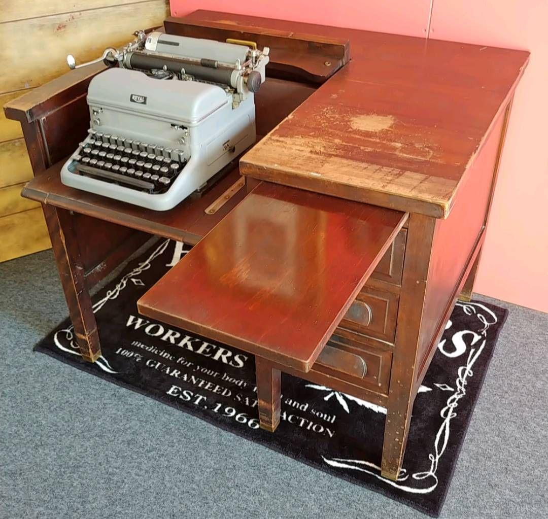 アメリカンヴィンテージ タイプライター付き ウッドデスク 引き出し×3 デスク