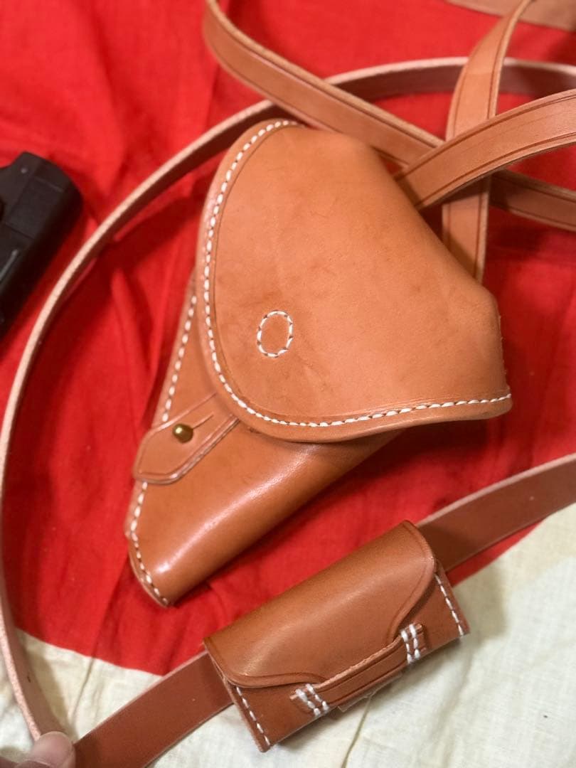 日本軍 ブローニングM1910用ホルスター＋小型拳銃弾薬盒とベルトセット★複製品