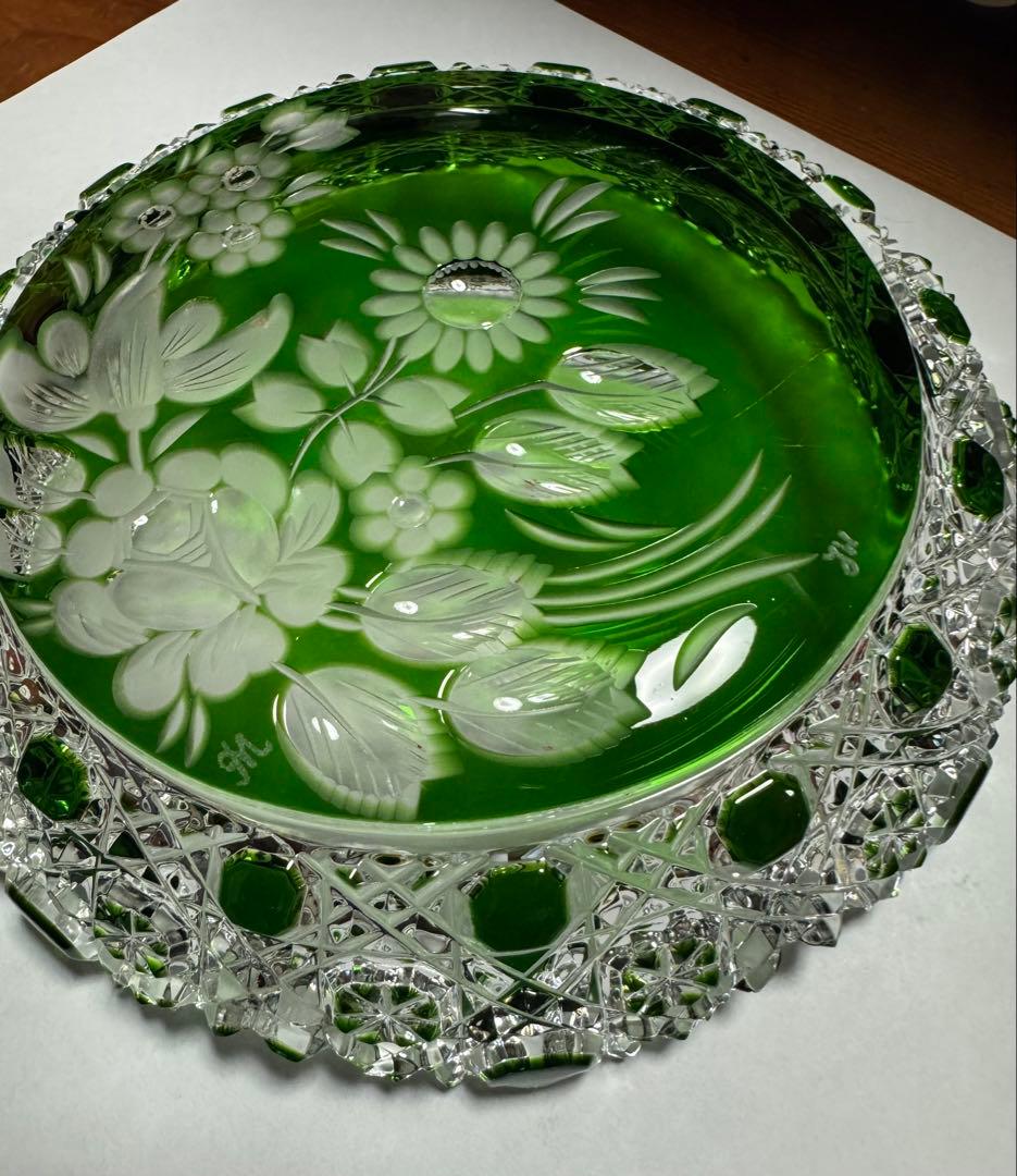 【Meissen】『 クリスタル ガラス 緑被せ』 《ヴィンテージ》《未使用》