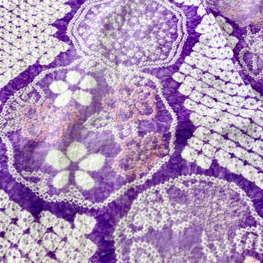 朝顔　紫色　果実　有松絞り　絞り染め　絞り浴衣　浴衣　NO44