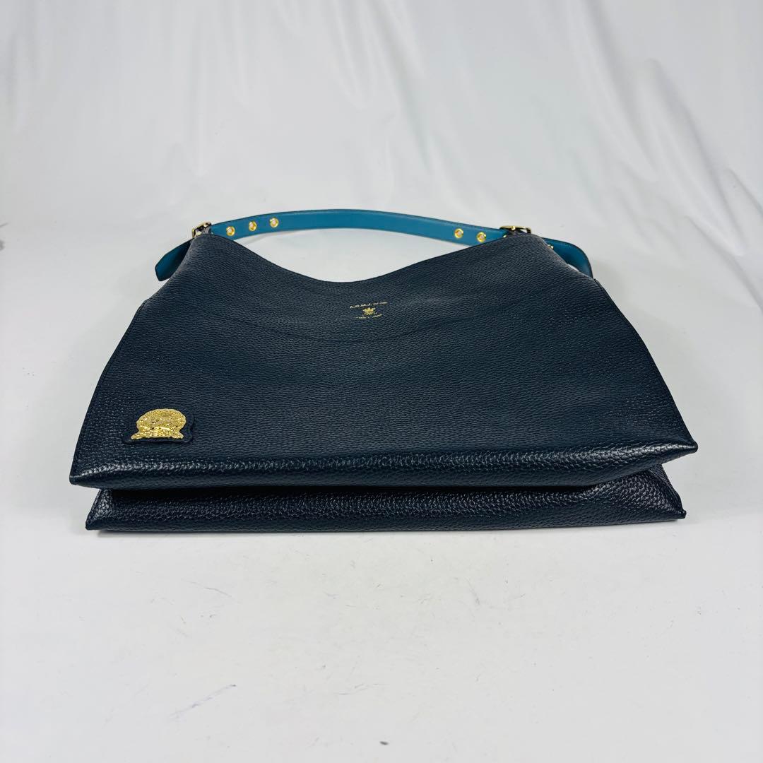 美品　ADMJ 　ポーチ付　ワンショルダーバッグ　ネイビー　ゴールド金具　日本製