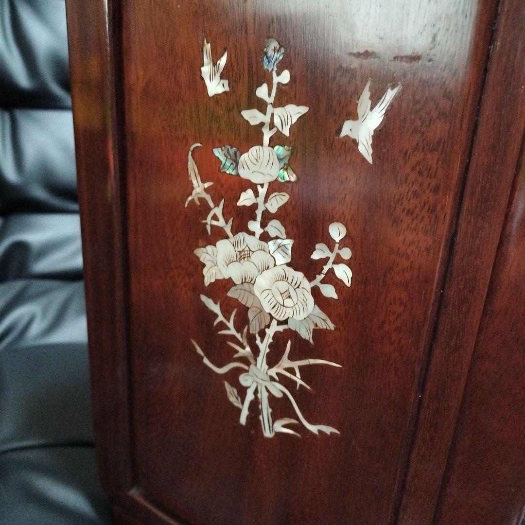 花梨 螺鈿細工 無垢材 唐木製 小物入れ アンティーク レトロ 棚 天然木 箪笥