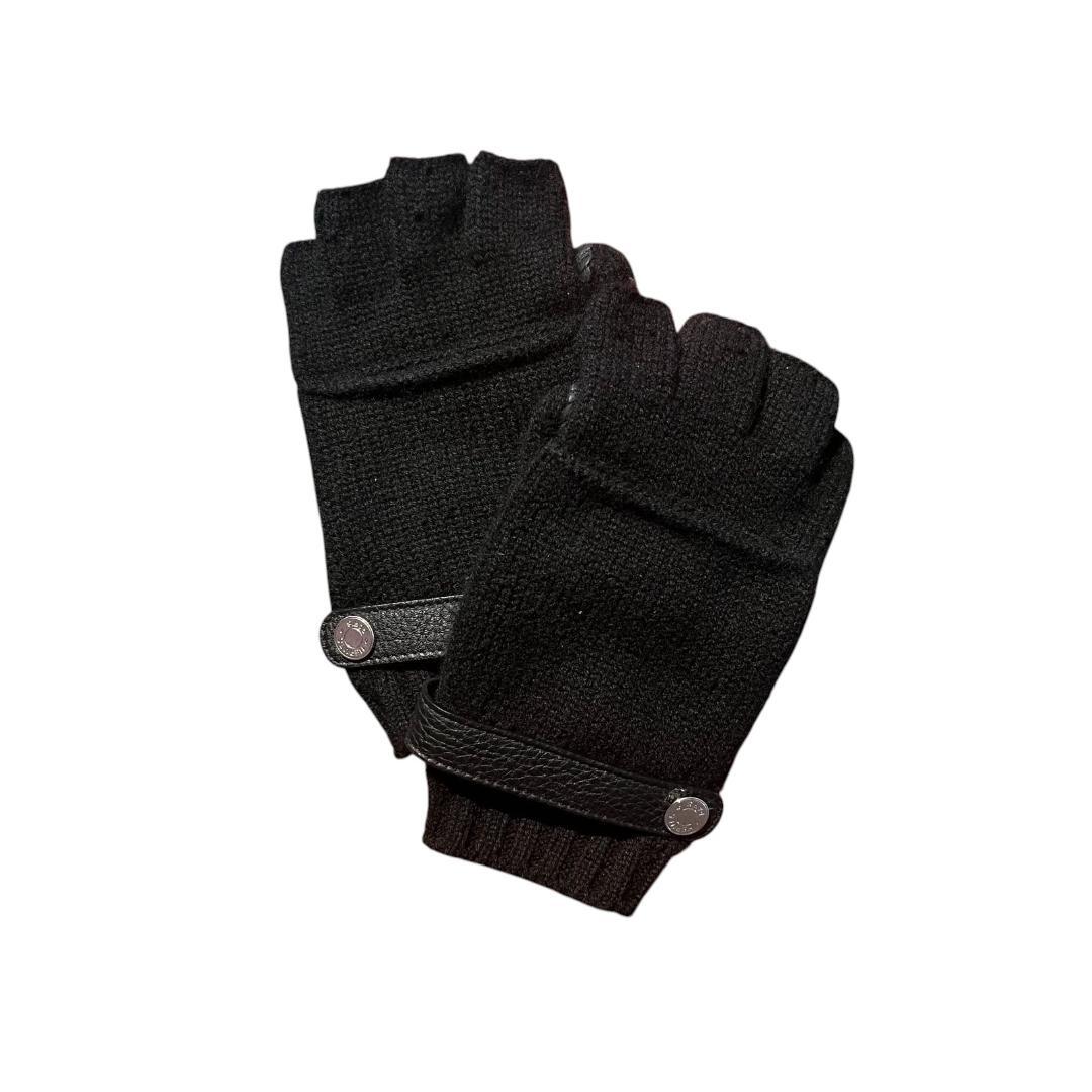 現行品 カシミヤ100% HERMES 《リオネル》 グローブ レザー 黒 M