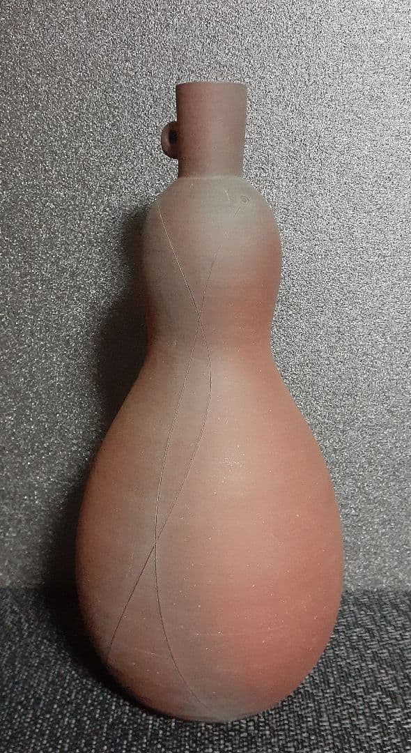 日本芸術院会員　文化勲章受章作家　【今井政之】作　線刻瓢(ひさご)　花瓶　花入れ