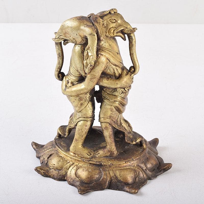 仏教美術　古銅　時代唐物　チベット仏　歓喜天　ガネーシャ　置物　M　R9059