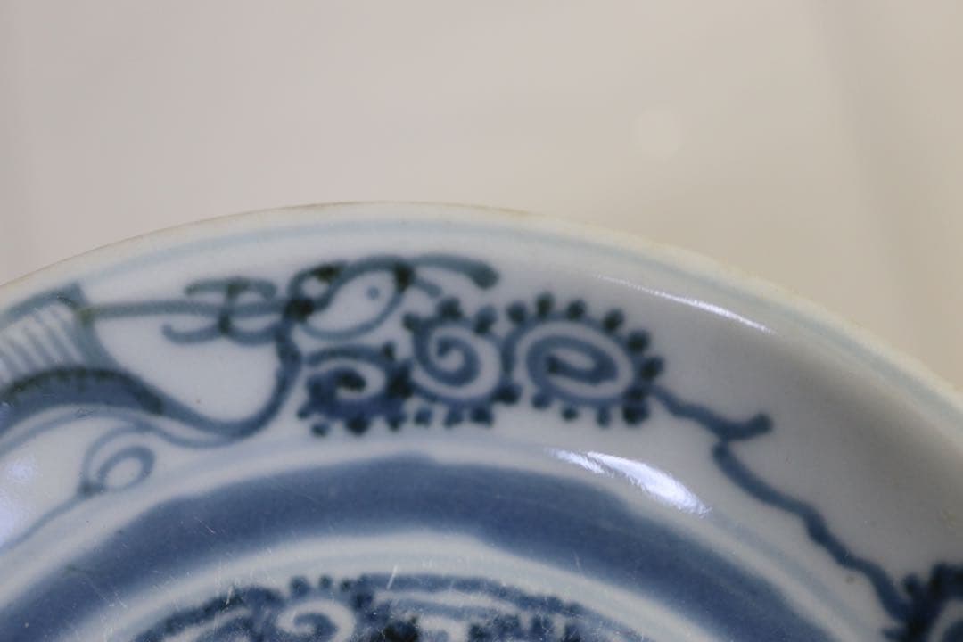 1114中国　明時代　青華葵鳳紋中皿　送料込み1118