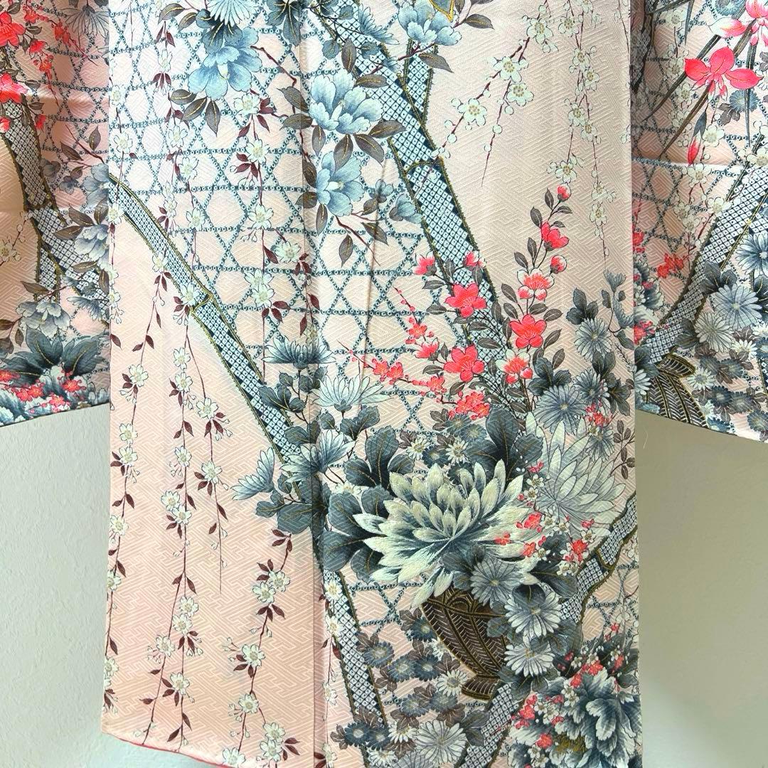 384 振袖フルセット 正絹 ピンク 桃 金彩 刺繍 駒刺繍 フェミニン 総柄