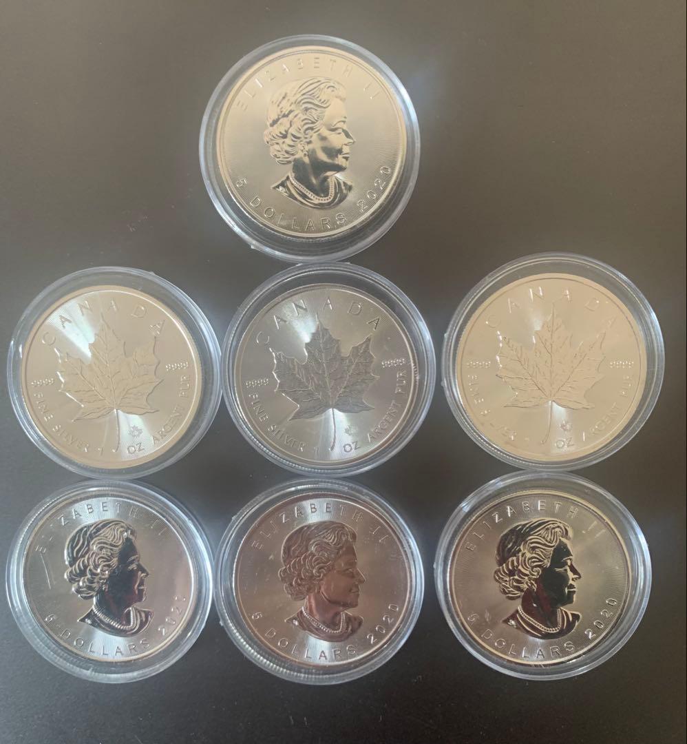 カナダ メイプルリーフ銀貨 １オンス 2020年クリアケース入り7枚セット