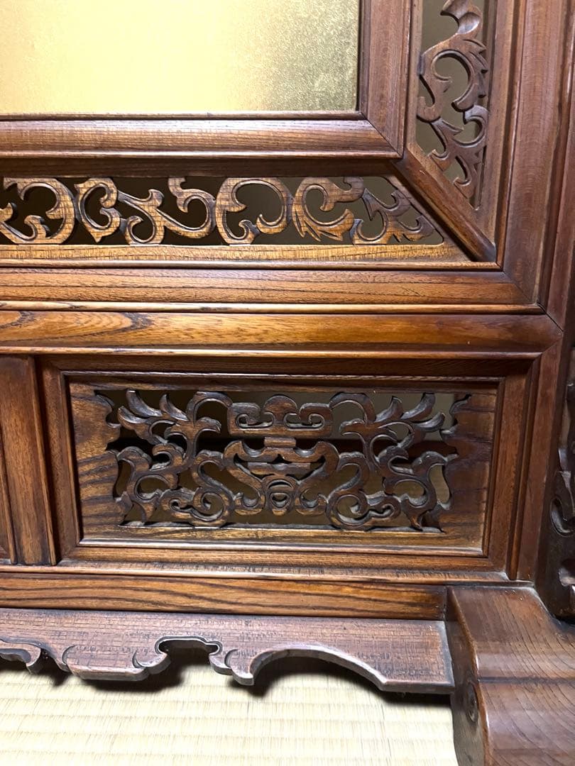 衝立　金に虎と松の絵　和風衝立　間仕切り　アンティーク　年代物