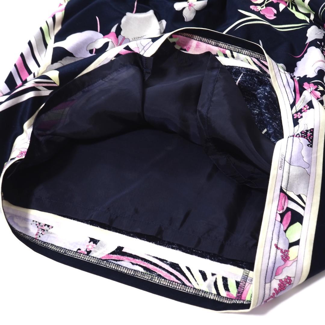 レオナール 花柄 総柄 ストレッチ素材 スカート