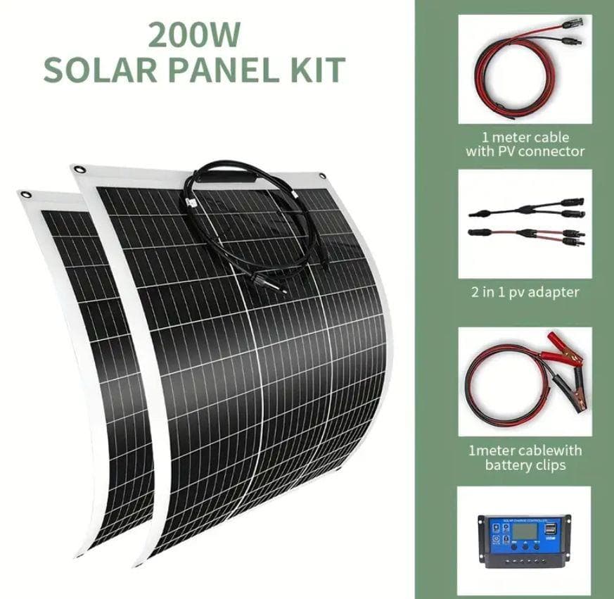 1103 曲がる! 100W2枚で200W ソーラーパネルキット コントローラー