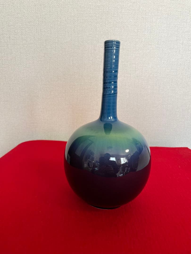 【特価】三代 人間国宝 徳田八十吉（正彦銘）碧明釉 花入 高さ約22㎝ T267