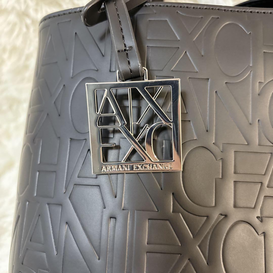 アルマーニ オールオーバー エンボスロゴ 2way ハンドバッグ ショルダー 黒