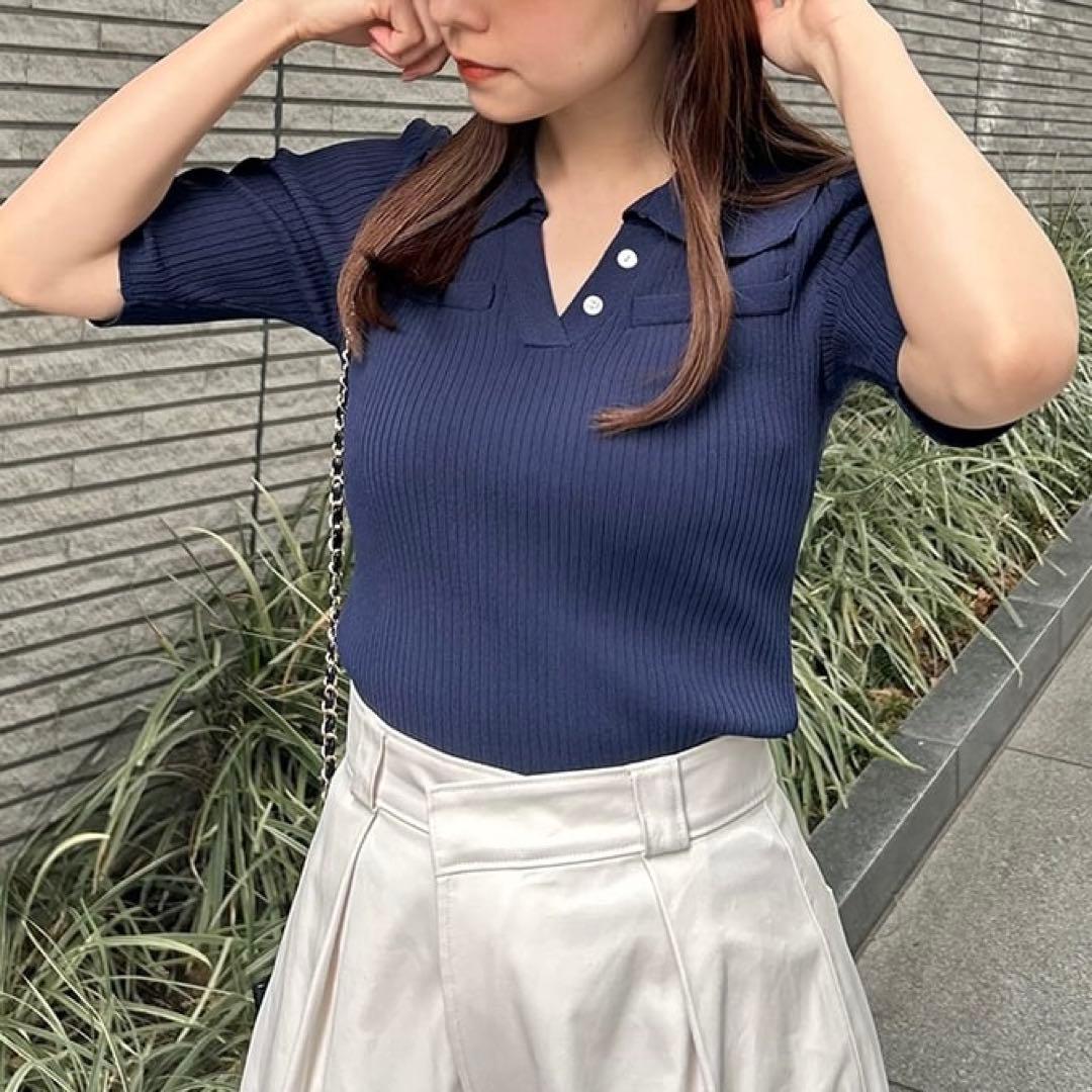 新品未使用☆即完売 SNIDEL スキッパーニットプルオーバー ネイビー