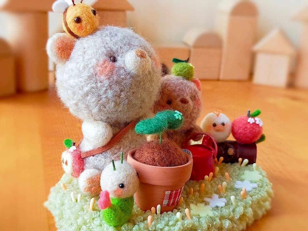 ✿羊毛フェルト✿くま✿種を植えました✿