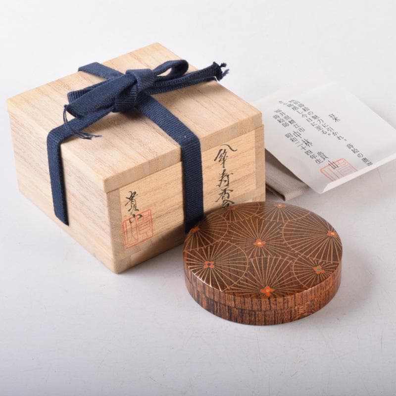 茶道具　蒔絵師　中林貴山作　傘寿蒔絵　香合　共箱　V　8124