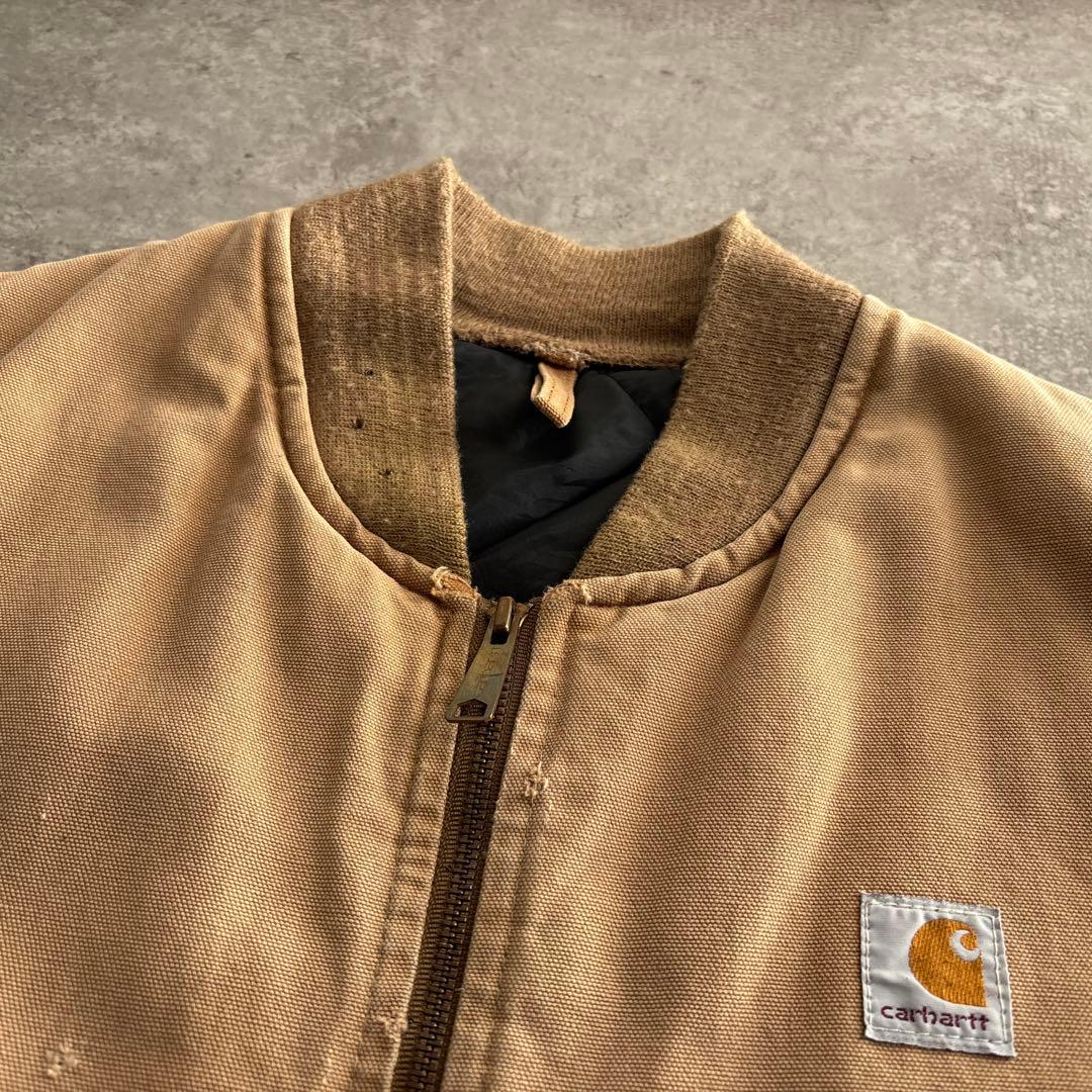 80's■USA製■carhartt 【L】ダックベスト 腰ゴム ベージュ