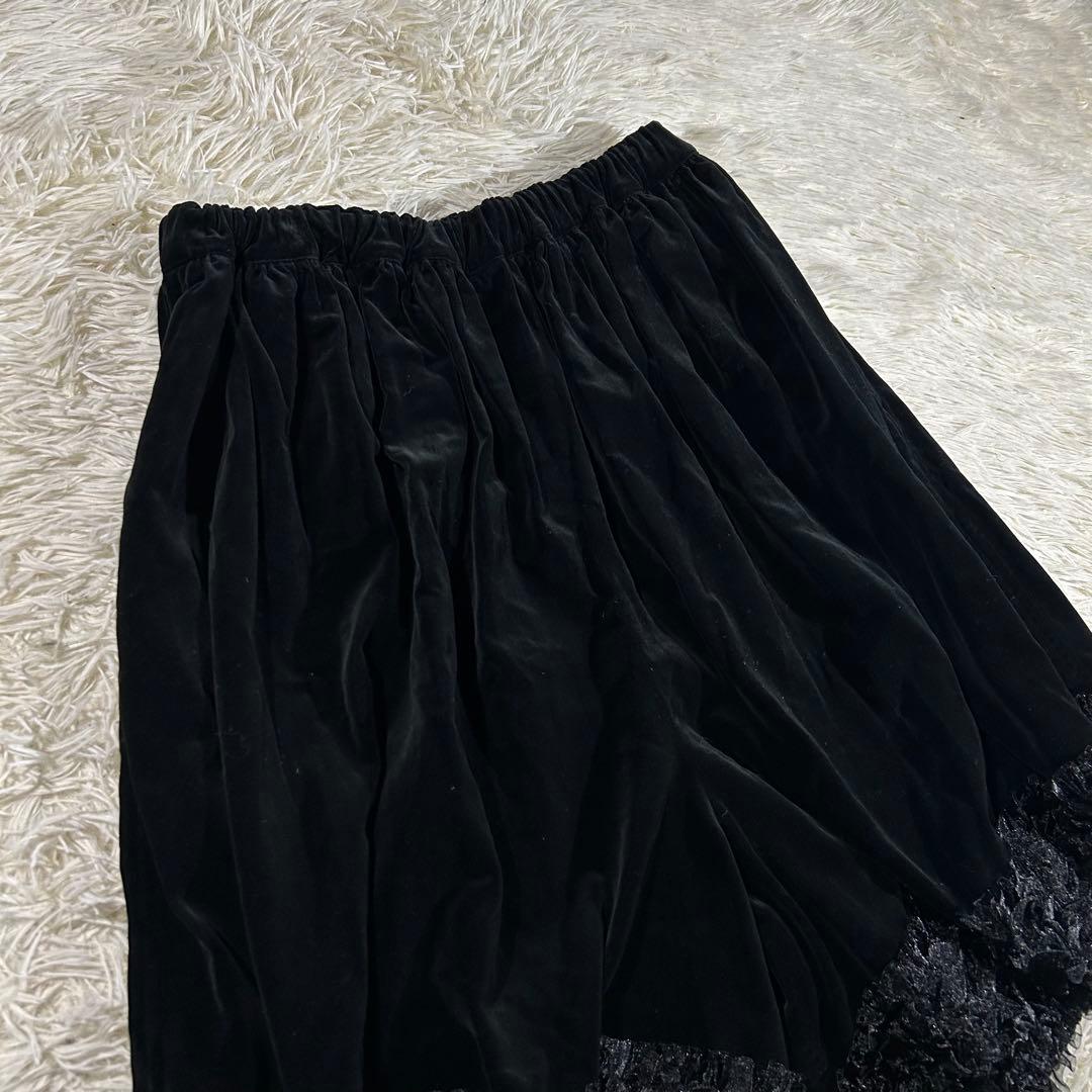 AD2012 archive フリルベロアサルエルパンツ 黒 ワイド