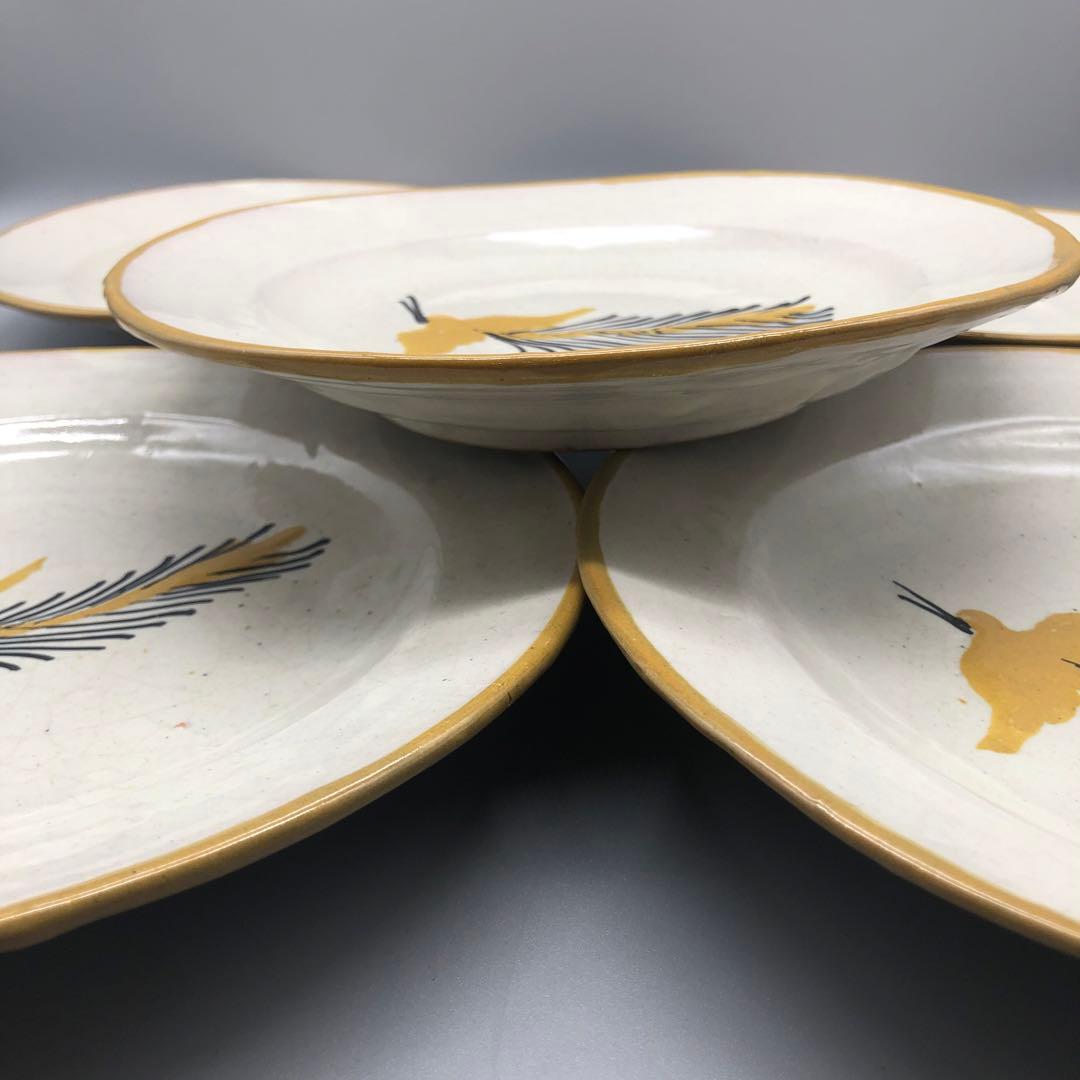 メキシコプエブラタラベラ焼ビンテージ陶器伝統工芸鳥バードお皿プレート24cm5枚