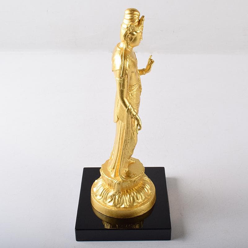 彫刻家　北村西望作　銅塗金　聖観音菩薩像　台付　北村治禧識箱　D　R8174